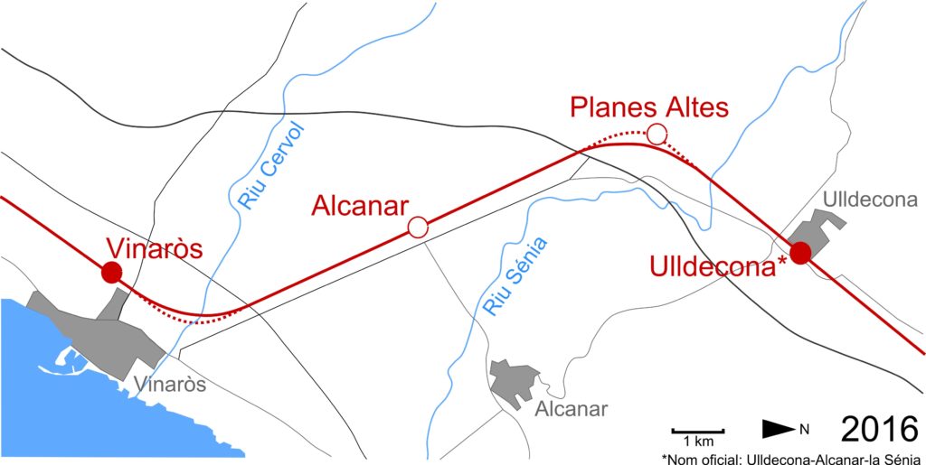 Fig 1. Mapa de la zona amb les dependències ferroviàries remarcades. Elaborat per Adrià Pàmies a partir d'Ortofotomapa vigent (2016) ICGC.